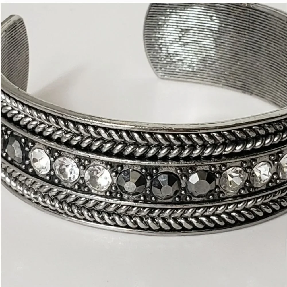 STAINLESS STEEL Crystal Embellished Metal Cuff Bracelet